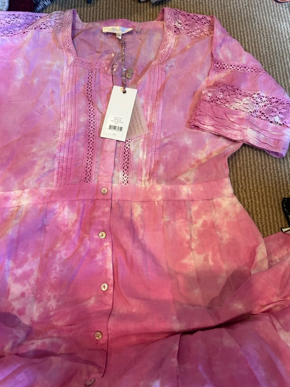 NWT LOVESHACKFANCY Edie dress in Begonia  Pink hand Tie-Dye size large - Picture 11 of 16